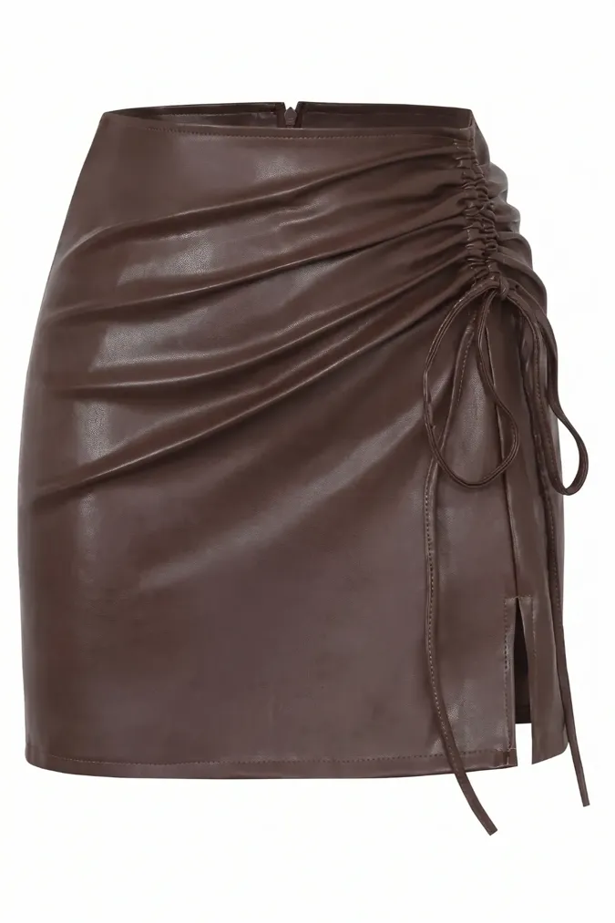 Dark Brown Ruched Mini Skirt - Image 1