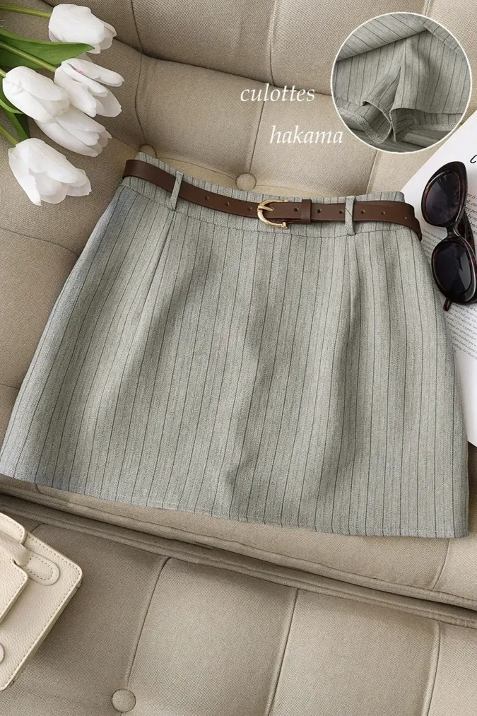 Light Grey Striped Mini Skirt - Image 1