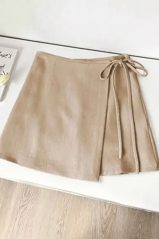 Beige Wrap Mini Skorts - Image 1