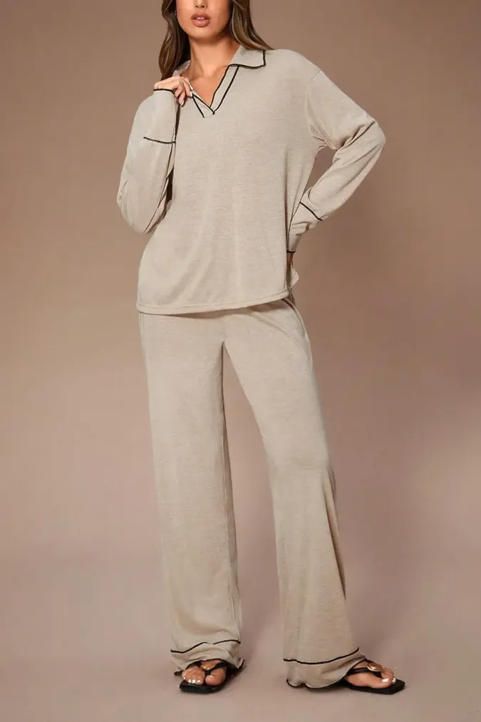 Beige Solid Polo Co-Ord Set - Image 1