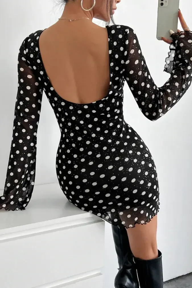 Black Polka Dot Mini Dress - Image 1