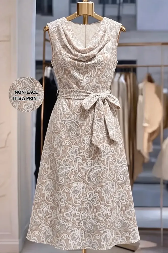 Beige Floral Print Midi Dress - Image 1