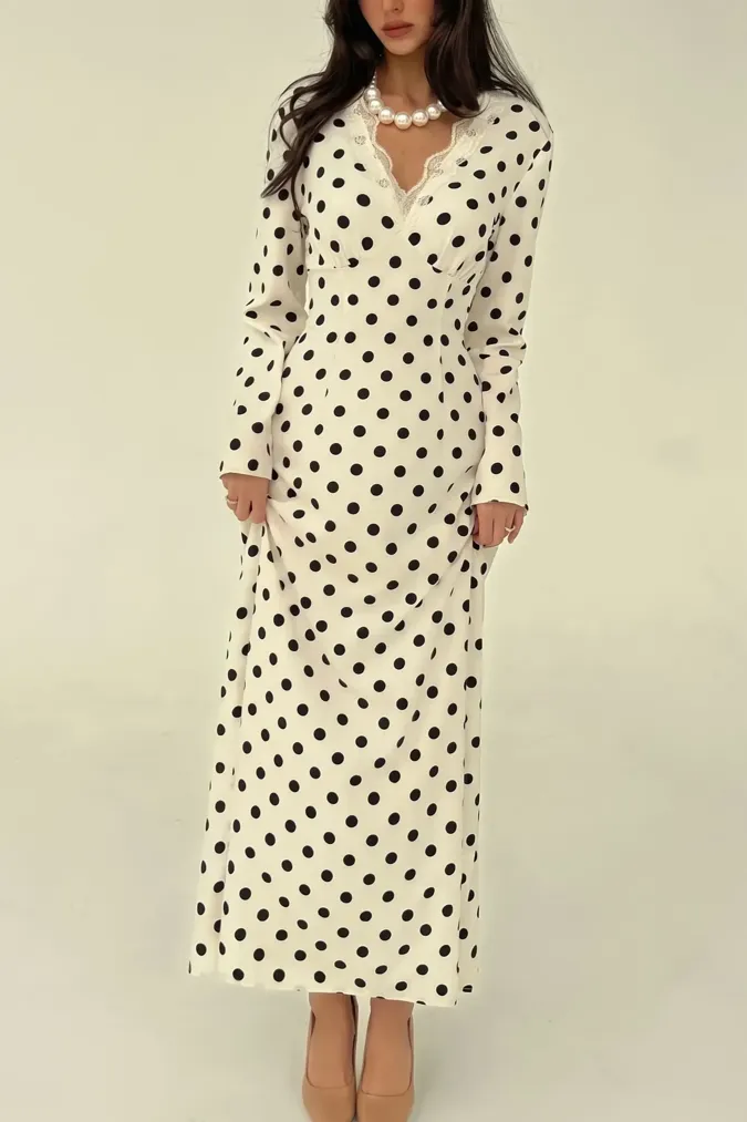 White Polka Dot Lace Dress - Image 1