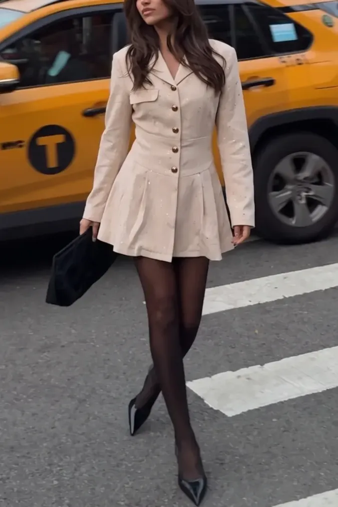 Off White Lapel Collar Mini Dress - Image 1