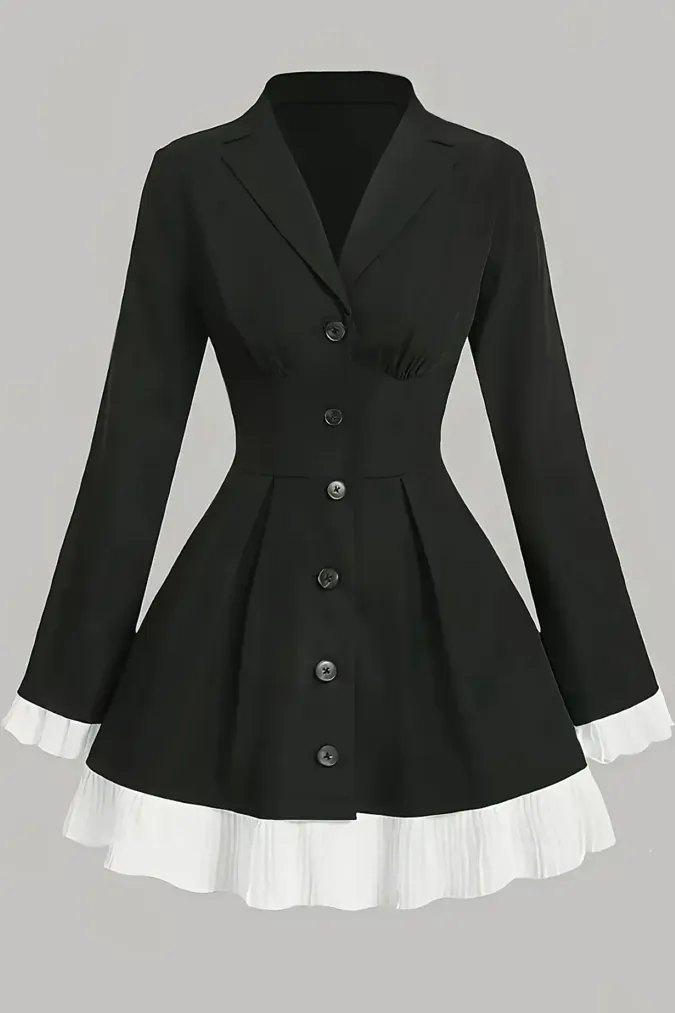 Black Lapel Collar Mini Dress - Image 1