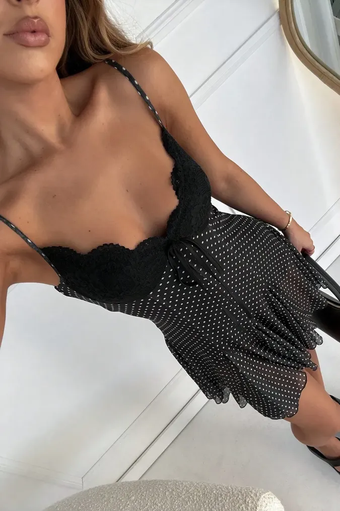 Black Polka Dot Mini Dress - Image 1