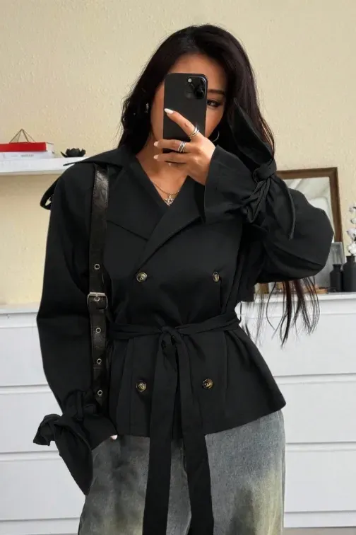 Black Belted Double-Breasted Blazer - Image 1