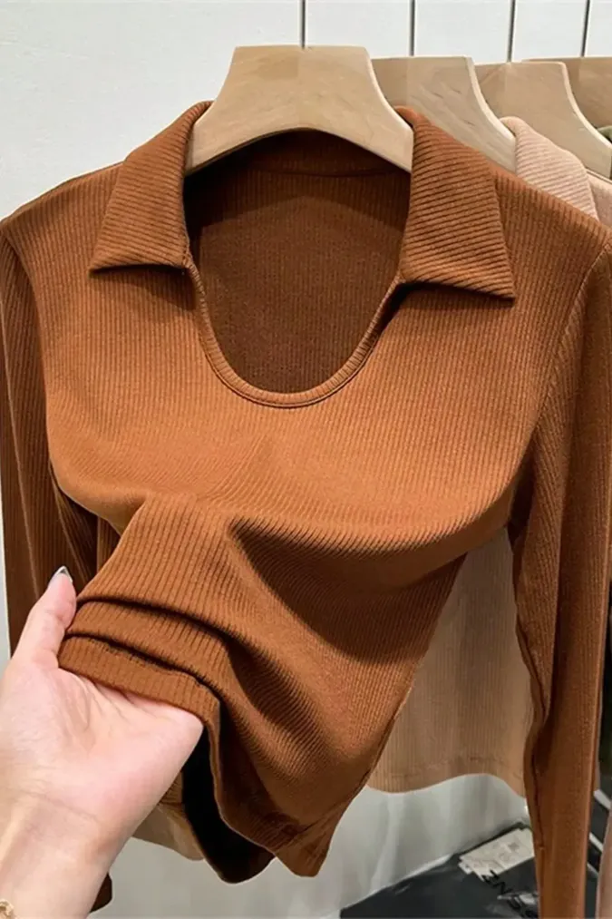 Light Brown Collared Top - Image 1