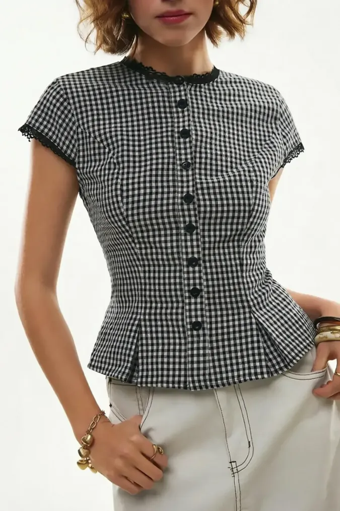 Black Gingham Buttoned Shirt - Image 1