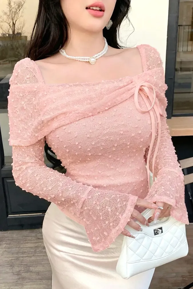 Light Pink Solid Tie-Up Top - Image 1