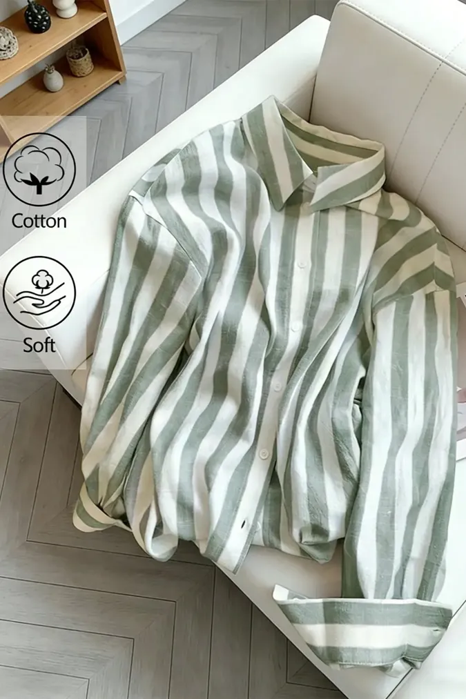 Green Striped Button Down Shirt - Image 1