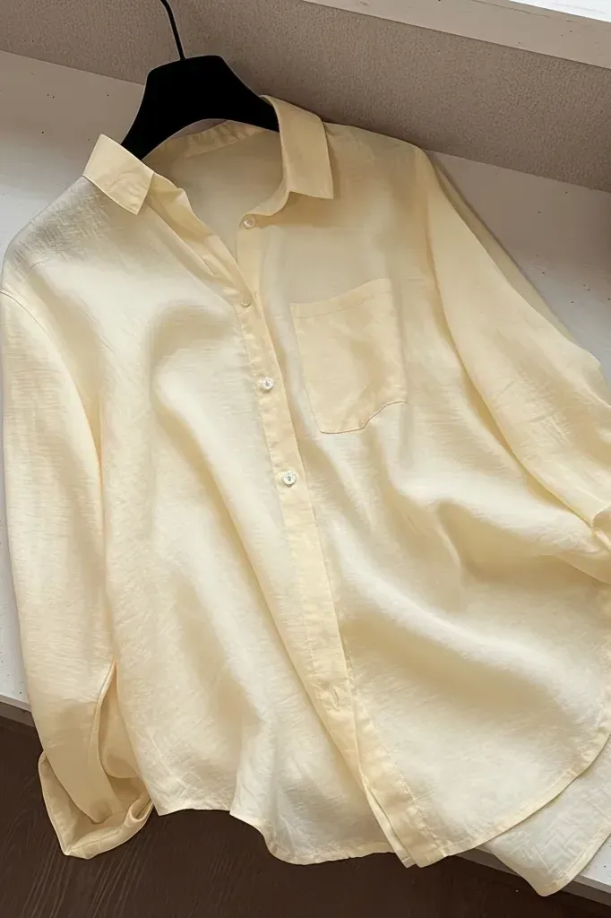 Light Yellow Solid Buttoned Shirt - Image 1