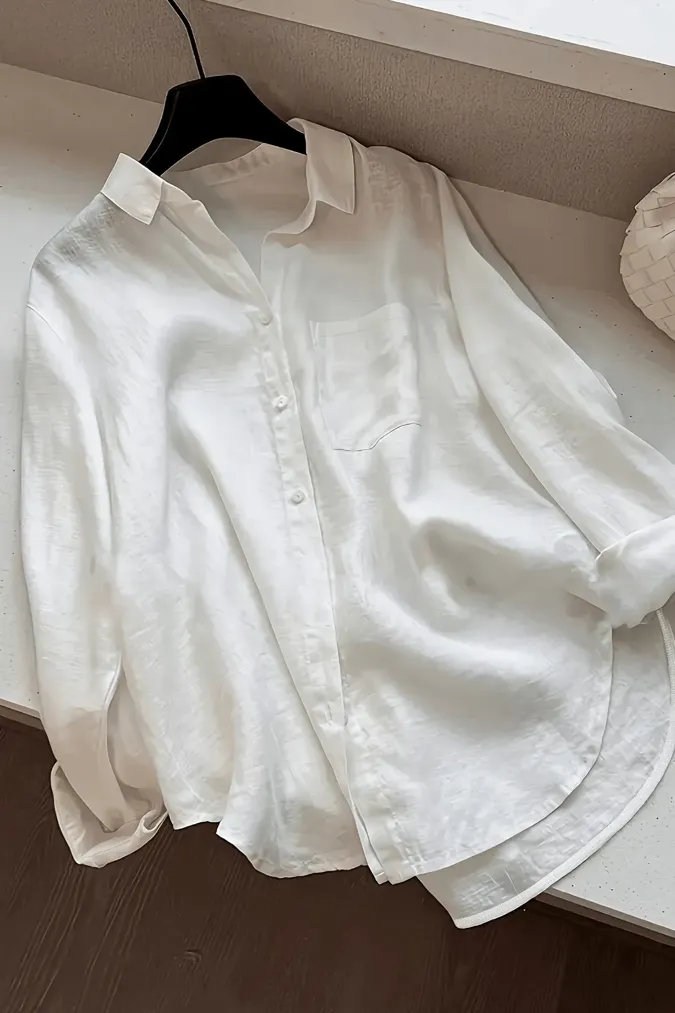 White Solid Collared Shirt - Image 1