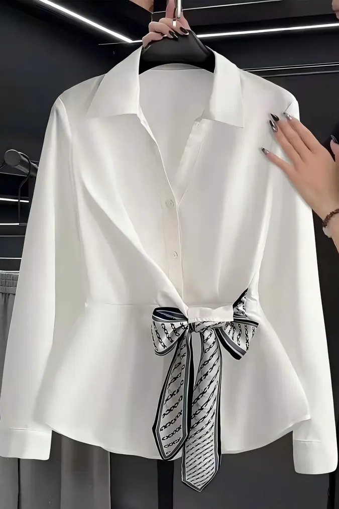 White Solid Wrap Shirt - Image 1