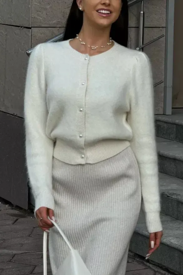 Off White Buttoned Down Cardigan - Image 1