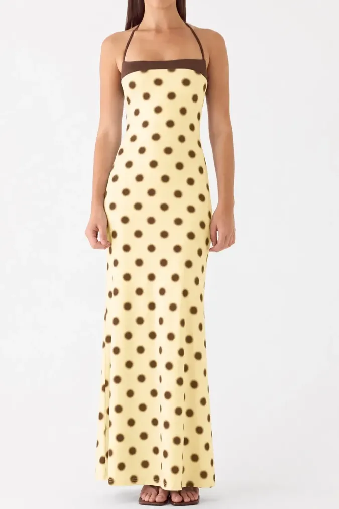 Light Yellow Polka Dot Maxi Dress - Image 1