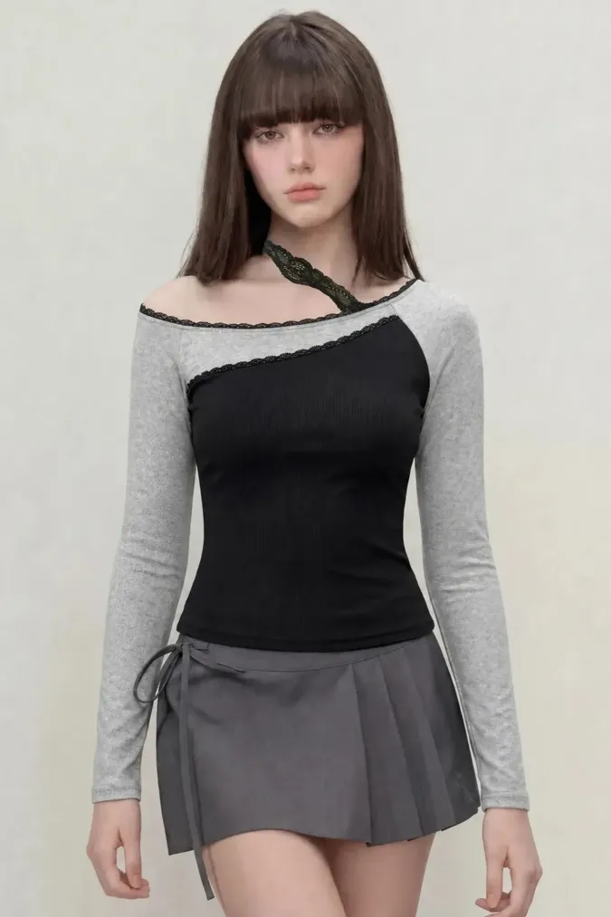 Black Monochromatic Lace T-Shirt - Image 1