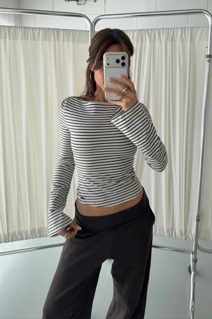 Black Striped Crop T-Shirt - Image 1