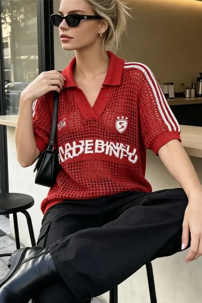 Red Oversized Polo T-Shirt - Image 1