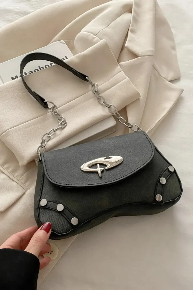 Black Studded Shoulder Bag - Image 1