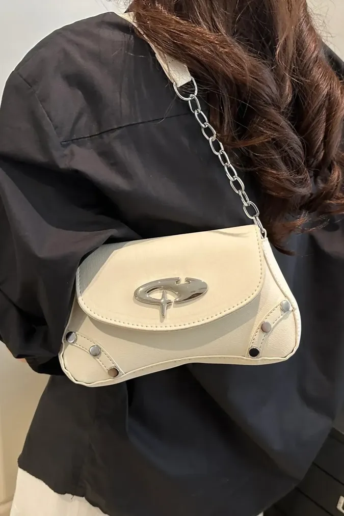 White Studded Shoulder Bag - Image 1