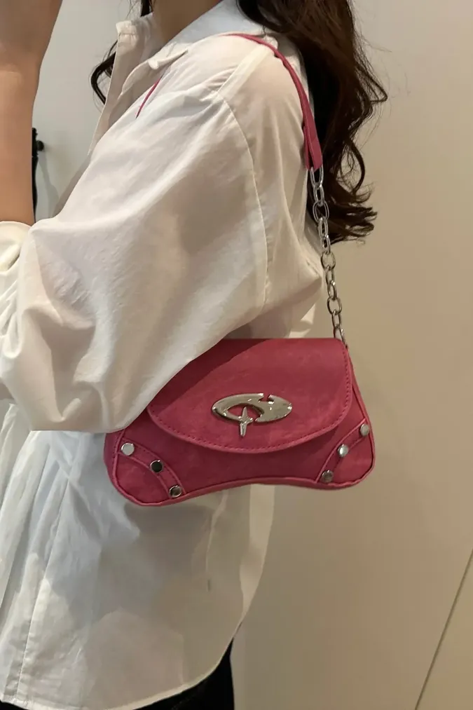 Pink Studded Shoulder Bag - Image 1