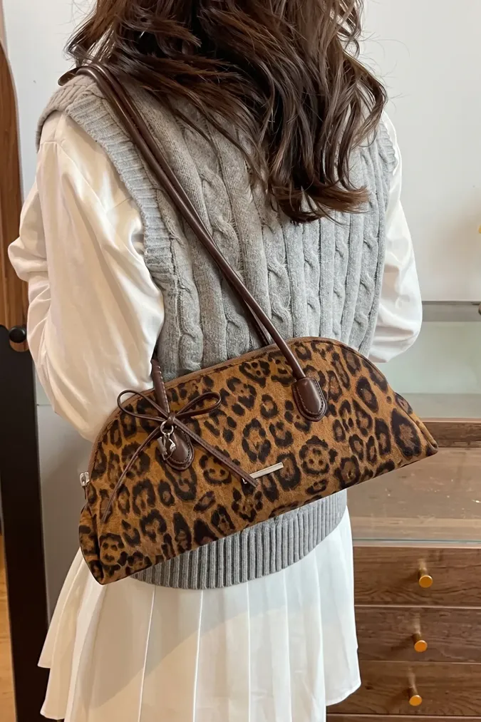 Light Brown Leopard Print Shoulder Bag - Image 1