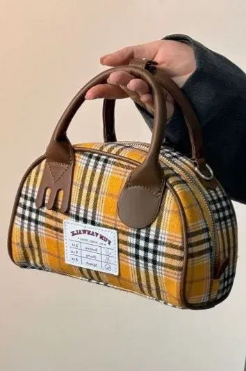 Yellow Plaid Hand Bag - Image 1