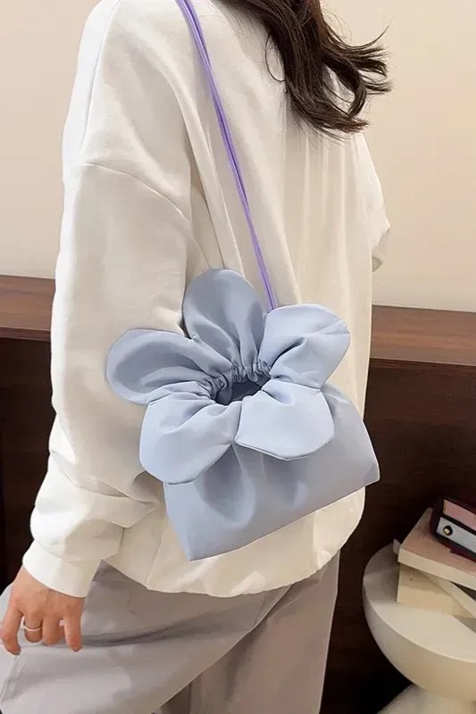 Light Blue Pu Flower Shoulder Bag - Image 1
