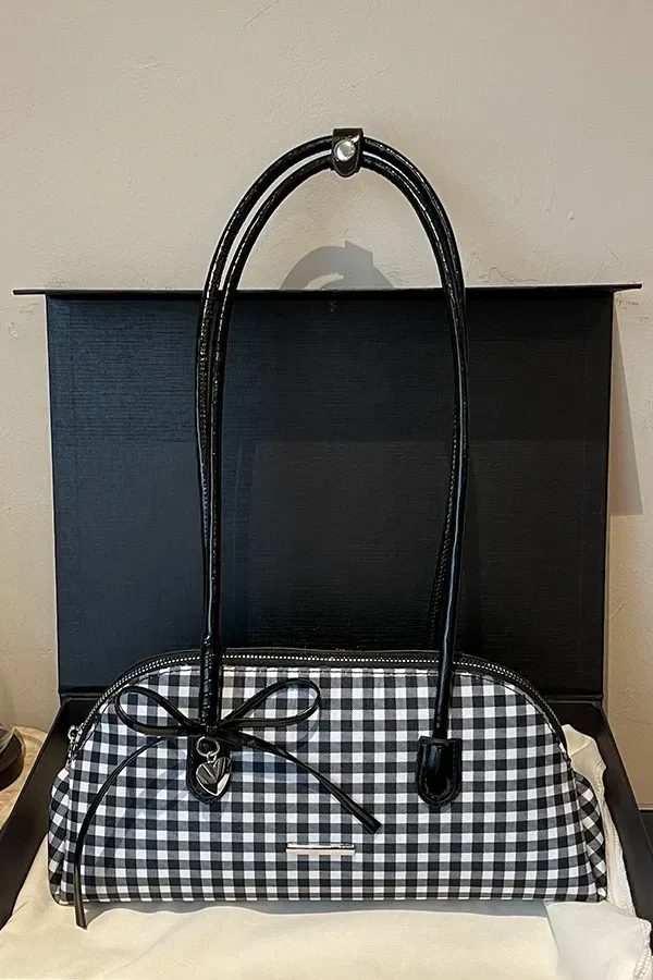 Black Tartan Plaid Shoulder Bag - Image 1