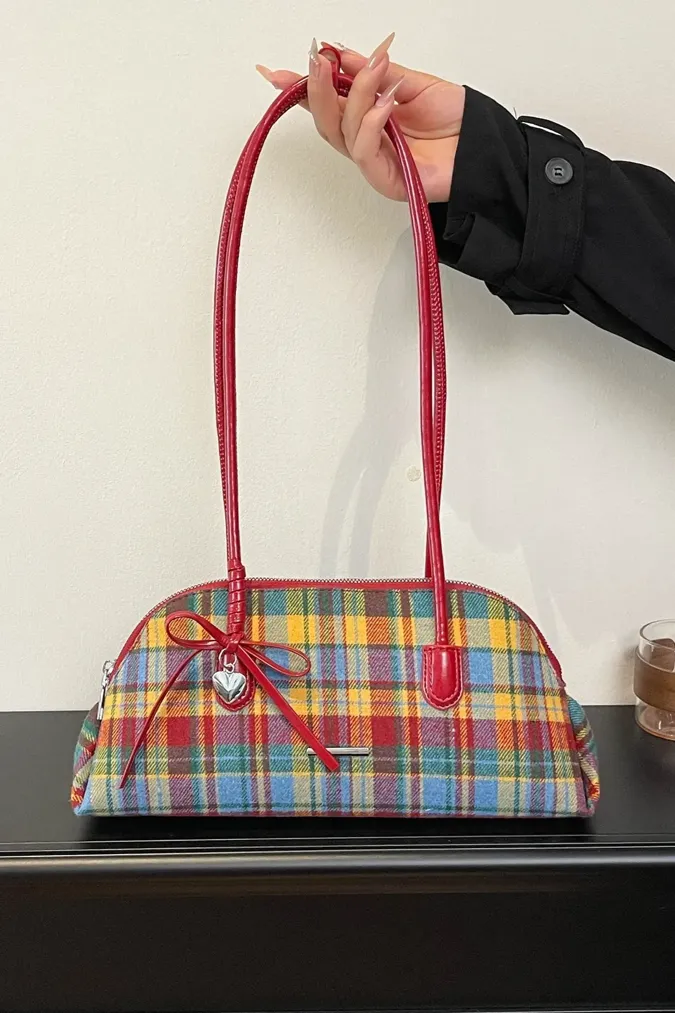 Multi-Colour Tartan Plaid Shoulder Bag - Image 1