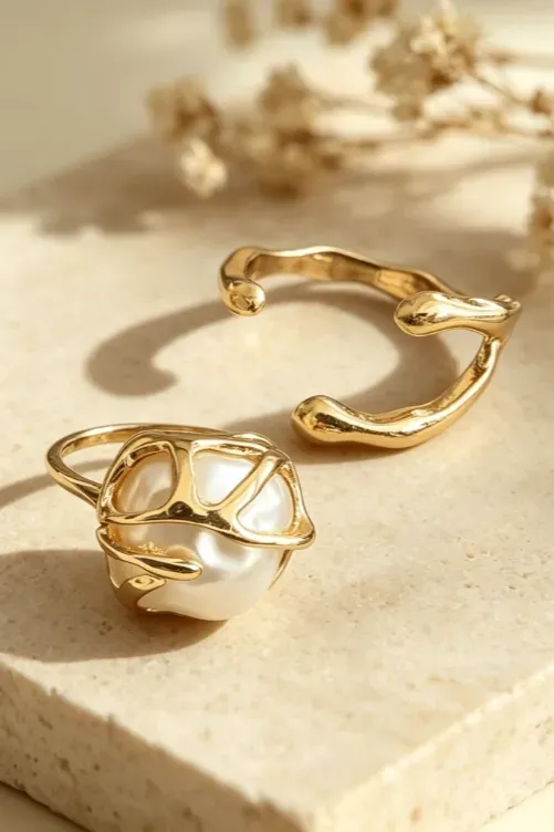 Golden Set Of 2 Statement Rings - Image 1