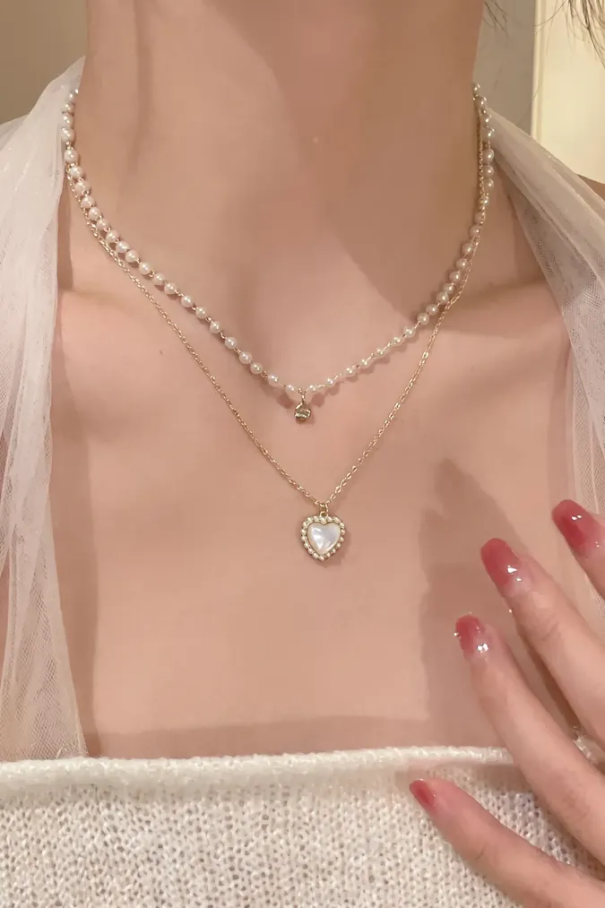 White Pearl Layered Necklace - Image 1