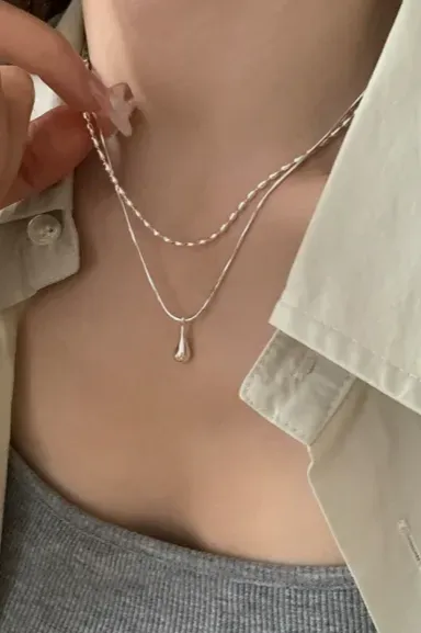 Silver Layered Pearl Necklace - Image 1