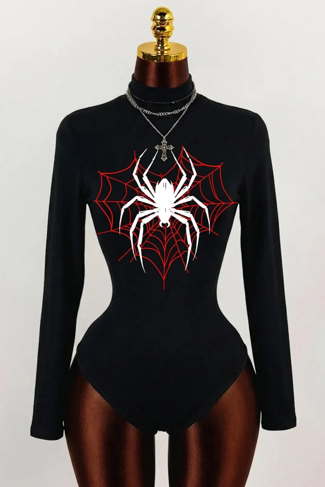 Black Spider Print Bodysuit - NEWME